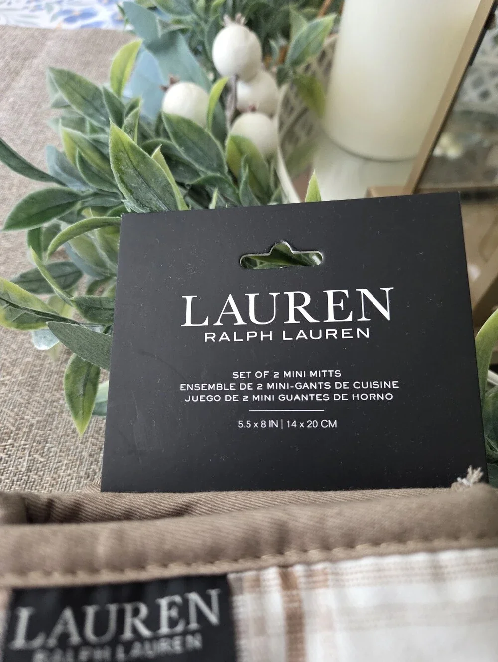 Lauren Ralph Lauren Cream and Brown Plaid Oven Mitt Set